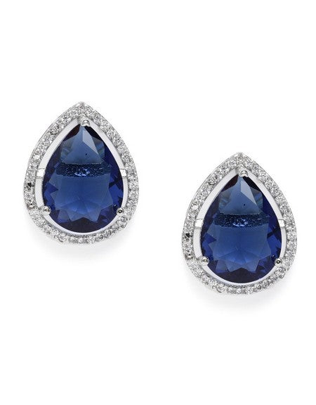 American Diamond Rhodium Plated Studs With Pear Shape CZ Stone