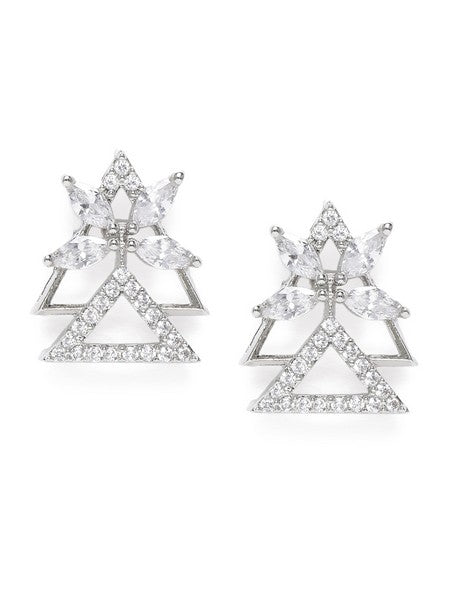 American Diamond Rhodium Plated Earrings Studs With Hydro CZ Stone