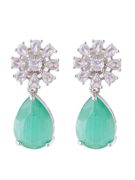 American Diamond Rhodium Plated Multi Stone Cluster Earrings With Hydro CZ Stone