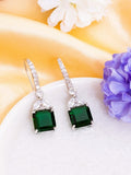 American Diamond Rhodium Plated Drop Earrings With Hydro CZ Stone (GREEN)