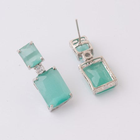 American Diamond Rhodium Plated Box Shape Earrings With Hydro CZ Stone