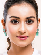 American Diamond Rhodium Plated Box Shape Earrings With Hydro CZ Stone