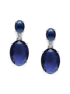 American Diamond Rhodium Plated Oval Shaped Earrings With Hydro CZ Stone