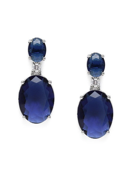 American Diamond Rhodium Plated Oval Shaped Earrings With Hydro CZ Stone