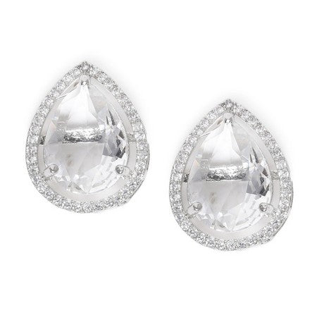 American Diamond Rhodium Plated Earrings Studs with Hydro CZ Stone – Oval Cut