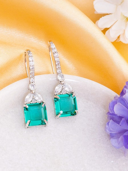American Diamond Rhodium Plated Drop Earrings With Hydro CZ Stone