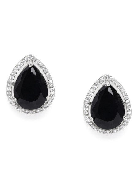 American Diamond Rhodium Plated Studs With Pear Shape CZ Stone