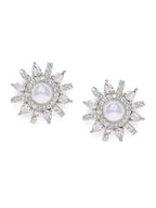 American Diamond Rhodium Plated Studs With Pearls n Cz Stone.