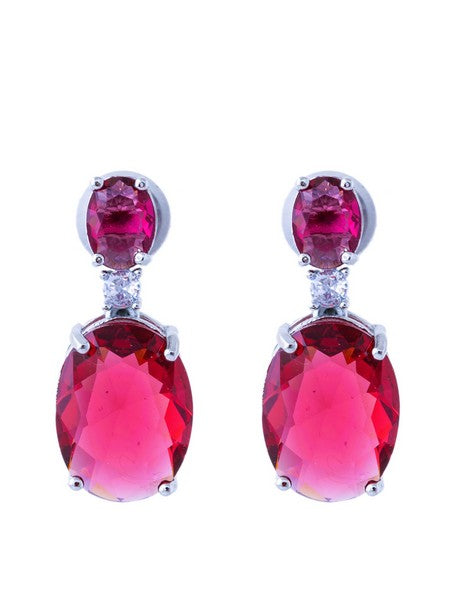 American Diamond Rhodium Plated Oval Shaped Earrings With Hydro CZ Stone