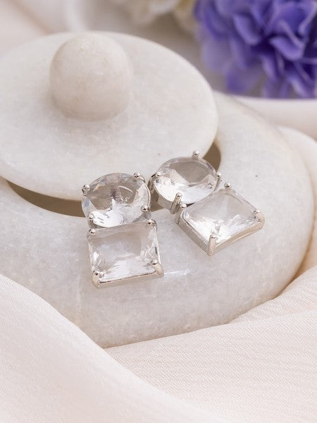 American Diamond Rhodium Plated Princess Cut Earrings With Hydro CZ Stone Earrings With Hydro CZ Stone