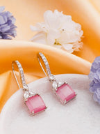American Diamond Rhodium Plated Drop Earrings With Hydro CZ Stone