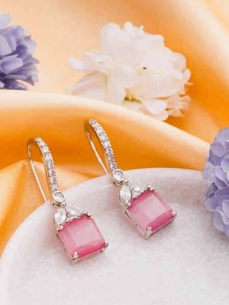 American Diamond Rhodium Plated Drop Earrings With Hydro CZ Stone