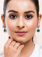 American Diamond Rhodium Plated Multi Stone Cluster Earrings With Hydro CZ Stone