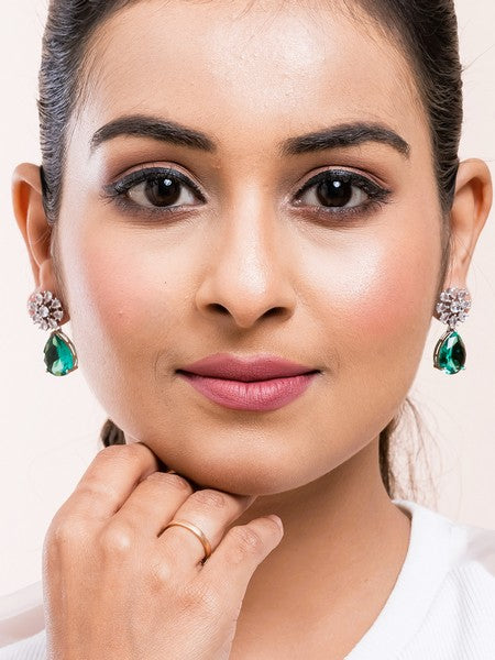 American Diamond Rhodium Plated Multi Stone Cluster Earrings With Hydro CZ Stone
