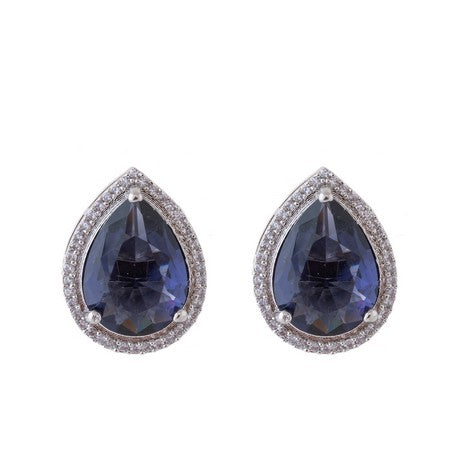 American Diamond Rhodium Plated Studs With Pear Shape CZ Stone