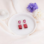 American Diamond Rhodium Plated Box Shape Earrings With Hydro CZ Stone