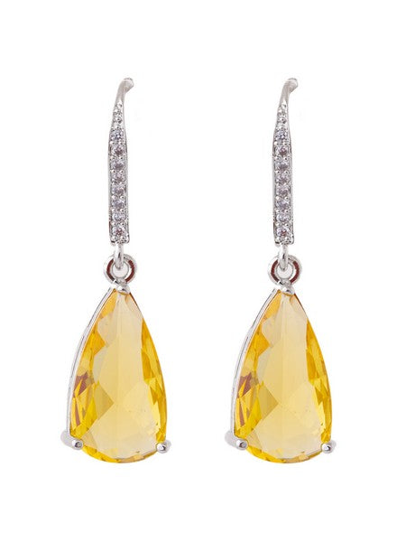 American Diamond Rhodium Plated Pear Shaped Earrings With Hydro CZ Stone