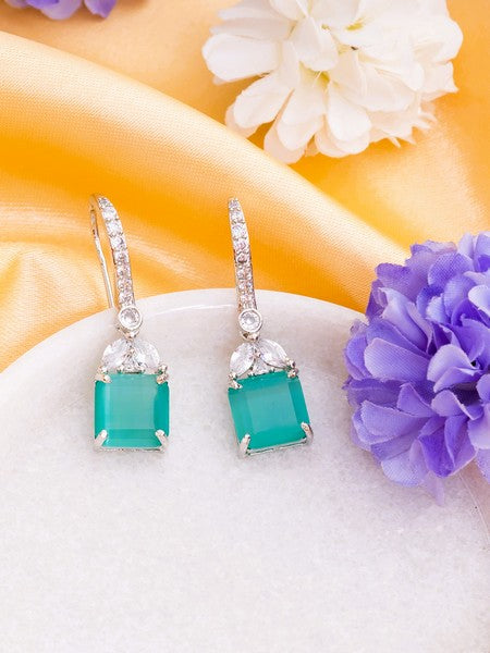 American Diamond Rhodium Plated Drop Earrings With Hydro CZ Stone