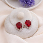 American Diamond Rhodium Plated Studs With Pear Shape CZ Stone