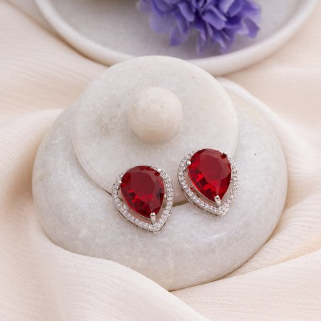 American Diamond Rhodium Plated Studs With Pear Shape CZ Stone