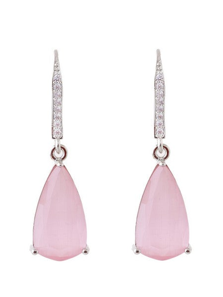 American Diamond Rhodium Plated Pear Shaped Earrings With Hydro CZ Stone