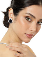 American Diamond Rhodium Plated Studs With Pear Shape CZ Stone