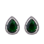 American Diamond Rhodium Plated Studs With Pear Shape CZ Stone