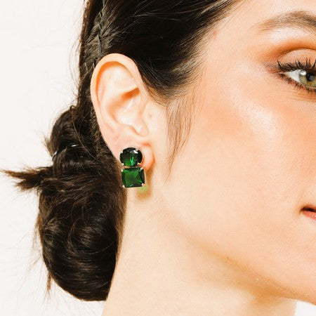 American Diamond Rhodium Plated Princess Cut Earrings With Hydro CZ Stone Earrings With Hydro CZ Stone
