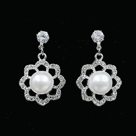 Brass Drop White Stone Floral Earring