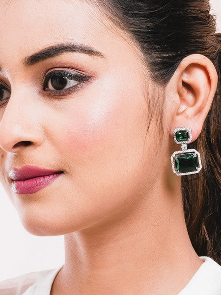 American Diamond Rhodium Plated Premium CZ Classic Stud Earrings – Signature Edition