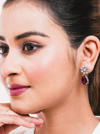 American Diamond Rhodium Plated Multi Stone Cluster Earrings With Hydro CZ Stone
