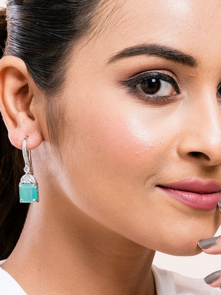 American Diamond Rhodium Plated Drop Earrings With Hydro CZ Stone