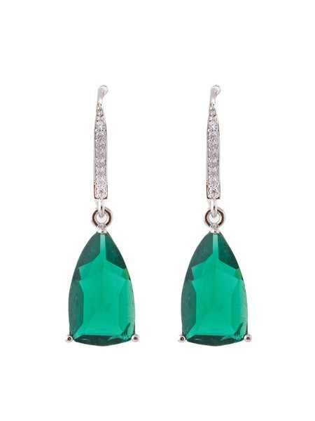 American Diamond Rhodium Plated Pear Shaped Earrings With Hydro CZ Stone