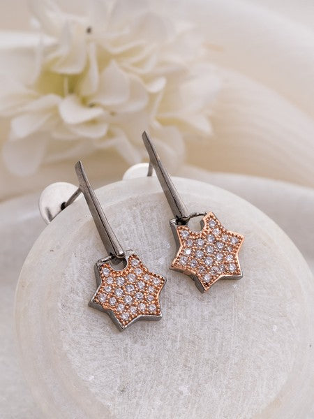 American Diamond Rhodium Plated Star Earrings with Hydro CZ Stone