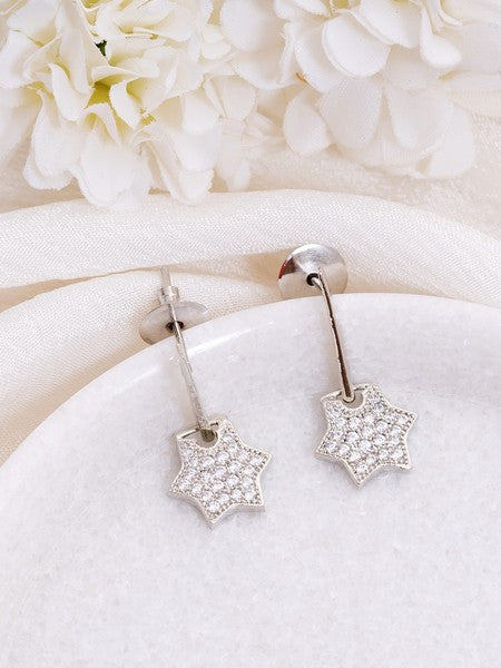American Diamond Rhodium Plated Star Earrings with Hydro CZ Stone