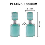 American Diamond Rhodium Plated Box Shape Earrings With Hydro CZ Stone