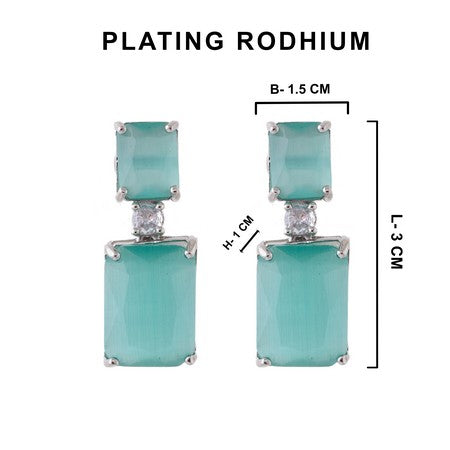 American Diamond Rhodium Plated Box Shape Earrings With Hydro CZ Stone