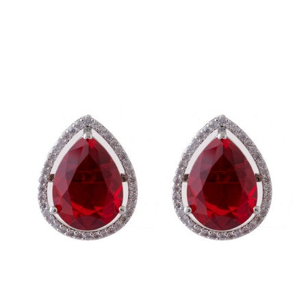 American Diamond Rhodium Plated Studs With Pear Shape CZ Stone