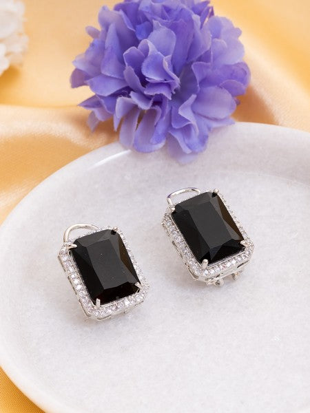 American Diamond Rhodium Plated Earrings Studs With Hydro CZ Stone – Romantic Blossom Edition