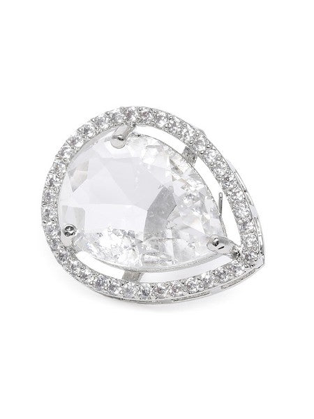 American Diamond Rhodium Plated Earrings Studs with Hydro CZ Stone – Oval Cut