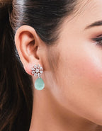 American Diamond Rhodium Plated Multi Stone Cluster Earrings With Hydro CZ Stone