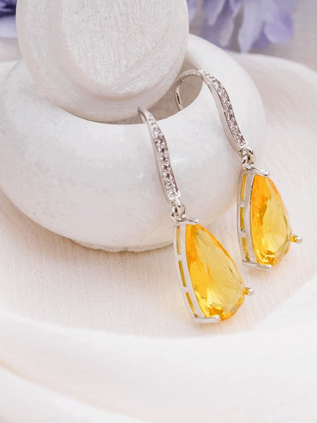 American Diamond Rhodium Plated Pear Shaped Earrings With Hydro CZ Stone
