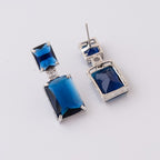 American Diamond Rhodium Plated Box Shape Earrings With Hydro CZ Stone