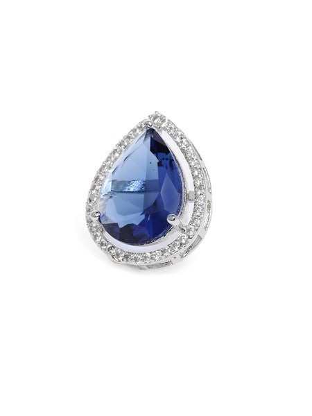 American Diamond Rhodium Plated Studs With Pear Shape CZ Stone