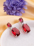 American Diamond Rhodium Plated Oval Shaped Earrings With Hydro CZ Stone