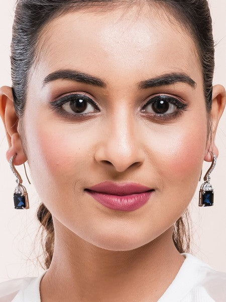 American Diamond Rhodium Plated Drop Earrings With Hydro CZ Stone