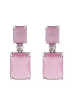 American Diamond Rhodium Plated Box Shape Earrings With Hydro CZ Stone