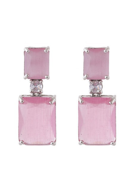 American Diamond Rhodium Plated Box Shape Earrings With Hydro CZ Stone