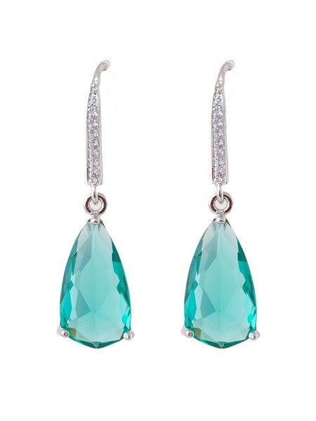 American Diamond Rhodium Plated Pear Shaped Earrings With Hydro CZ Stone