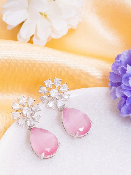 American Diamond Rhodium Plated Multi Stone Cluster Earrings With Hydro CZ Stone